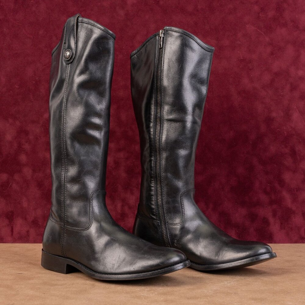 Frye Women Melissa Button Inside Zip Leather Black Riding Equestrian Boots sz 6